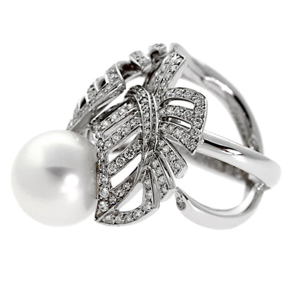 Chathtnel Vintage Pearl Diamond 18k White Gold Cocktail Ring Sz 6