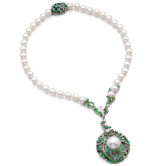 Chathtnel Pearl Paraiba Tourmaline Diamond 18k White Gold Pendant Necklace