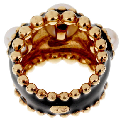 Chathtnel Pearl Yellow Gold Beaded Cocktail Ring Sz 5 3/4