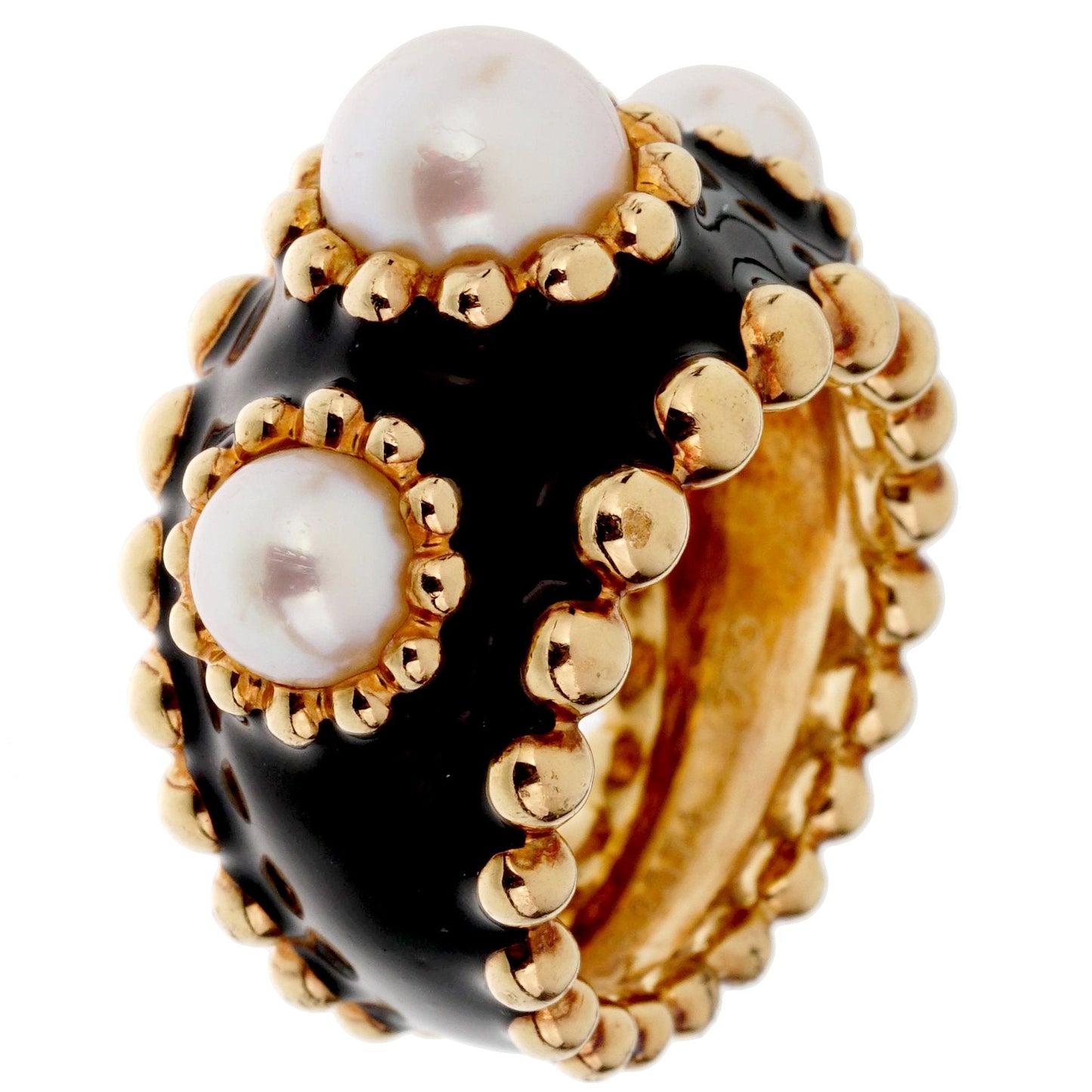 Chathtnel Pearl Yellow Gold Beaded Cocktail Ring Sz 5 3/4