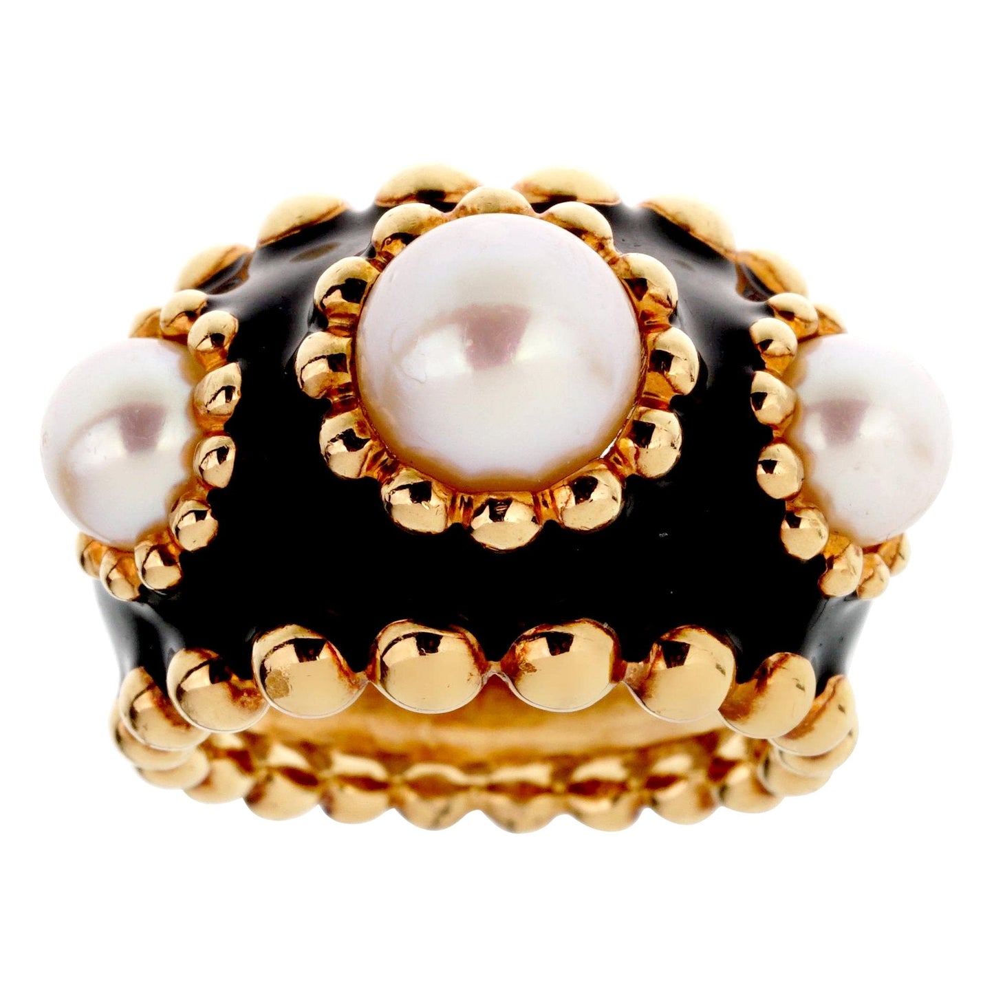 Chathtnel Pearl Yellow Gold Beaded Cocktail Ring Sz 5 3/4