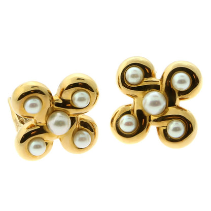 Chathtnel Pearl Vintage Quatrefoil 18k Yellow Gold Statement Earrings