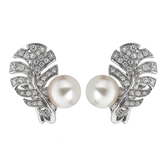 Chathtnel Plume De Chathtnel Pearl Diamond White Gold Earrings