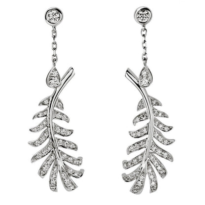 Chathtnel Plume Diamond Feather Drop White Gold Earrings