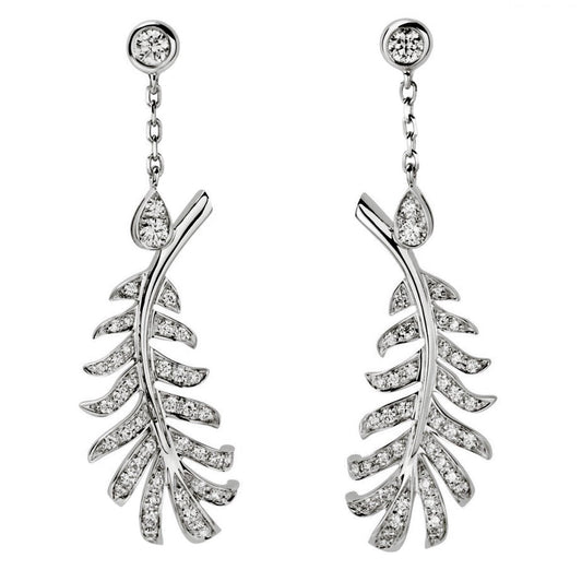 Chathtnel Plume Diamond Feather Drop White Gold Earrings