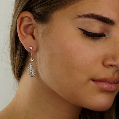 Chathtnel Plume Diamond Feather Drop White Gold Earrings