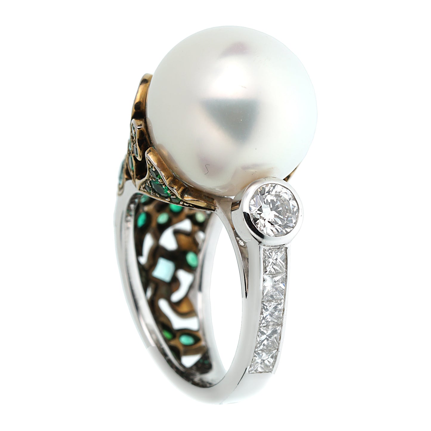 Chathtnel South Sea Pearl Tourmaline Diamond 18k White Gold Ring