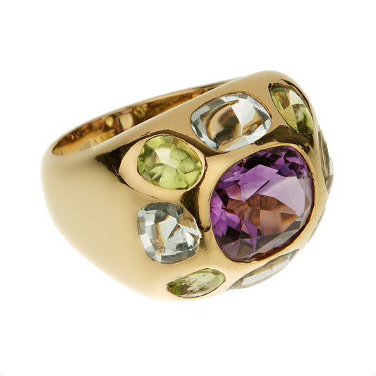 Chathtnel Vintage 18k Yellow Gold Amethyst Peridot Topaz Cocktail Ring