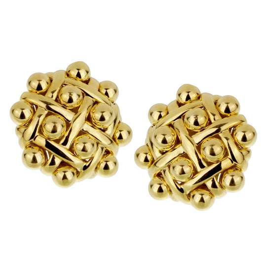 Chathtnel Vintage Quilted 18k Yellow Gold Earrings