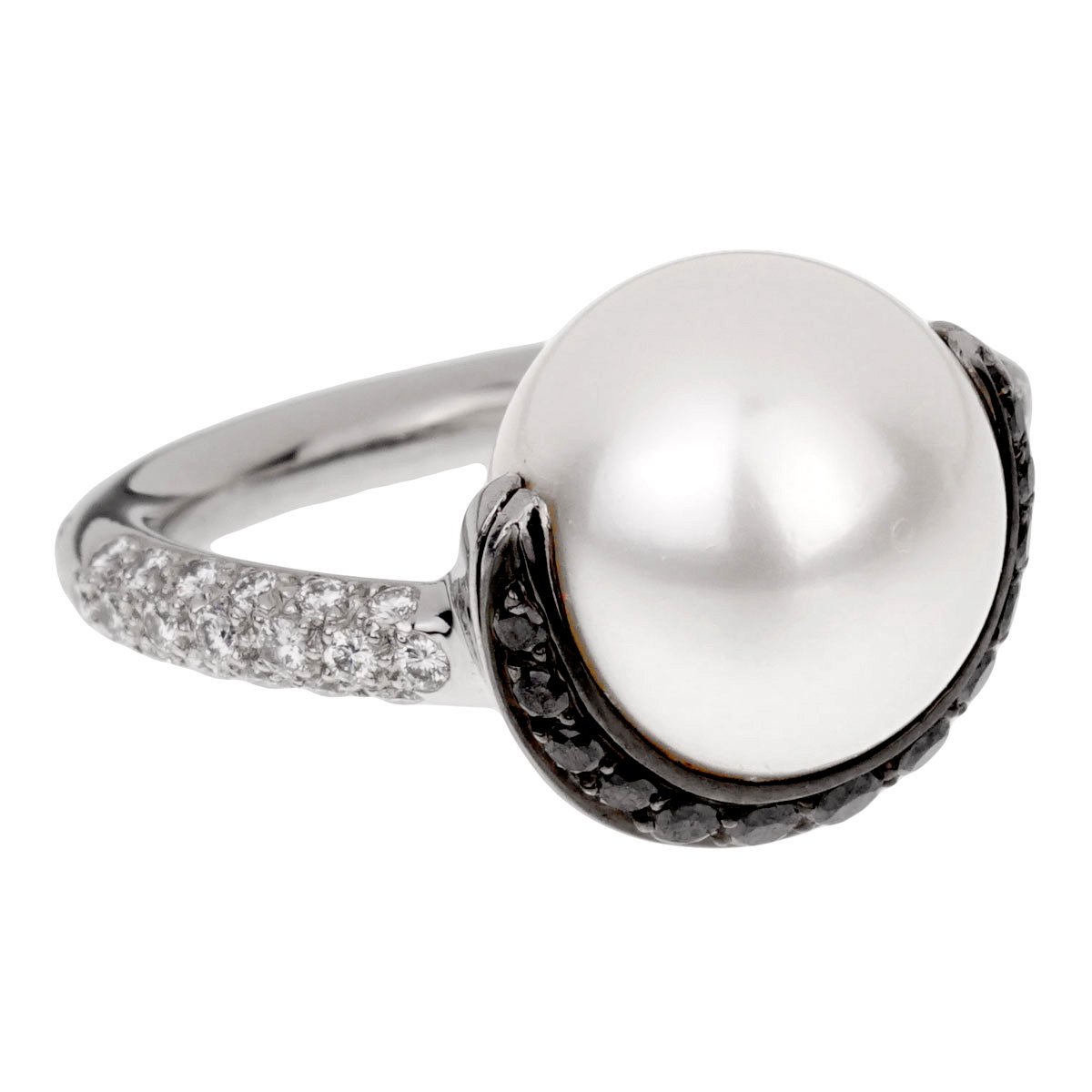 Chathtnel Vintage Black Diamond Pearl Platinum Cocktail Ring Sz 6