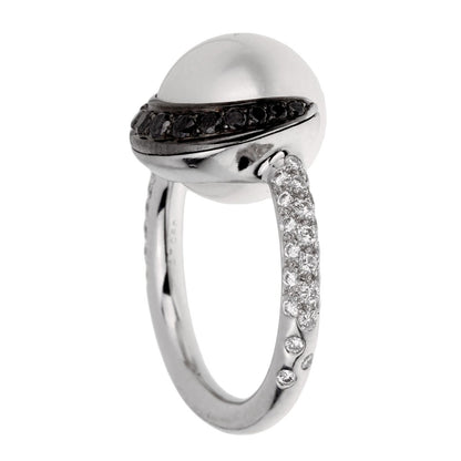 Chathtnel Vintage Black Diamond Pearl Platinum Cocktail Ring Sz 6