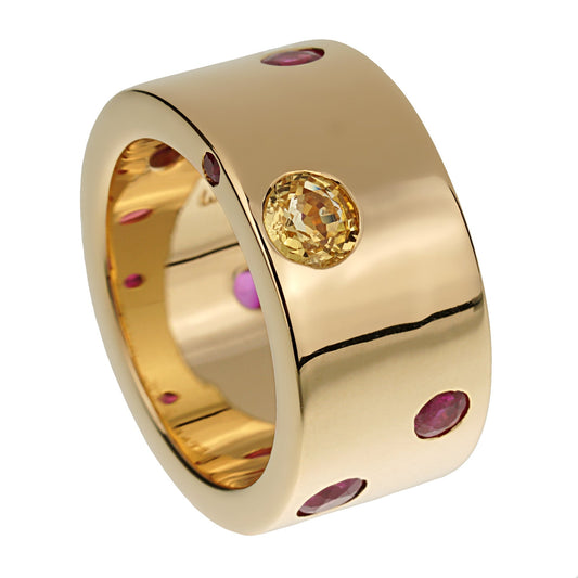 Chathtnel Yellow Sapphire Ruby Vintage Band 18k Yellow Gold Ring