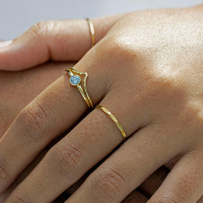 Solid Gold Dainty Ring Chevron Band for Women