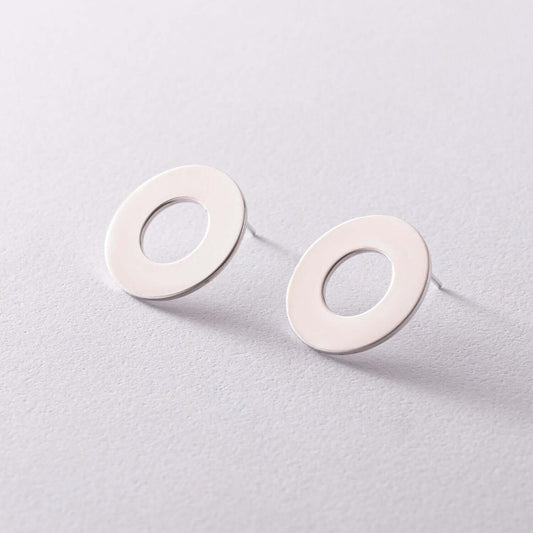 Flat Open Circle Stud Earrings Sterling Silver Jewelry for Women