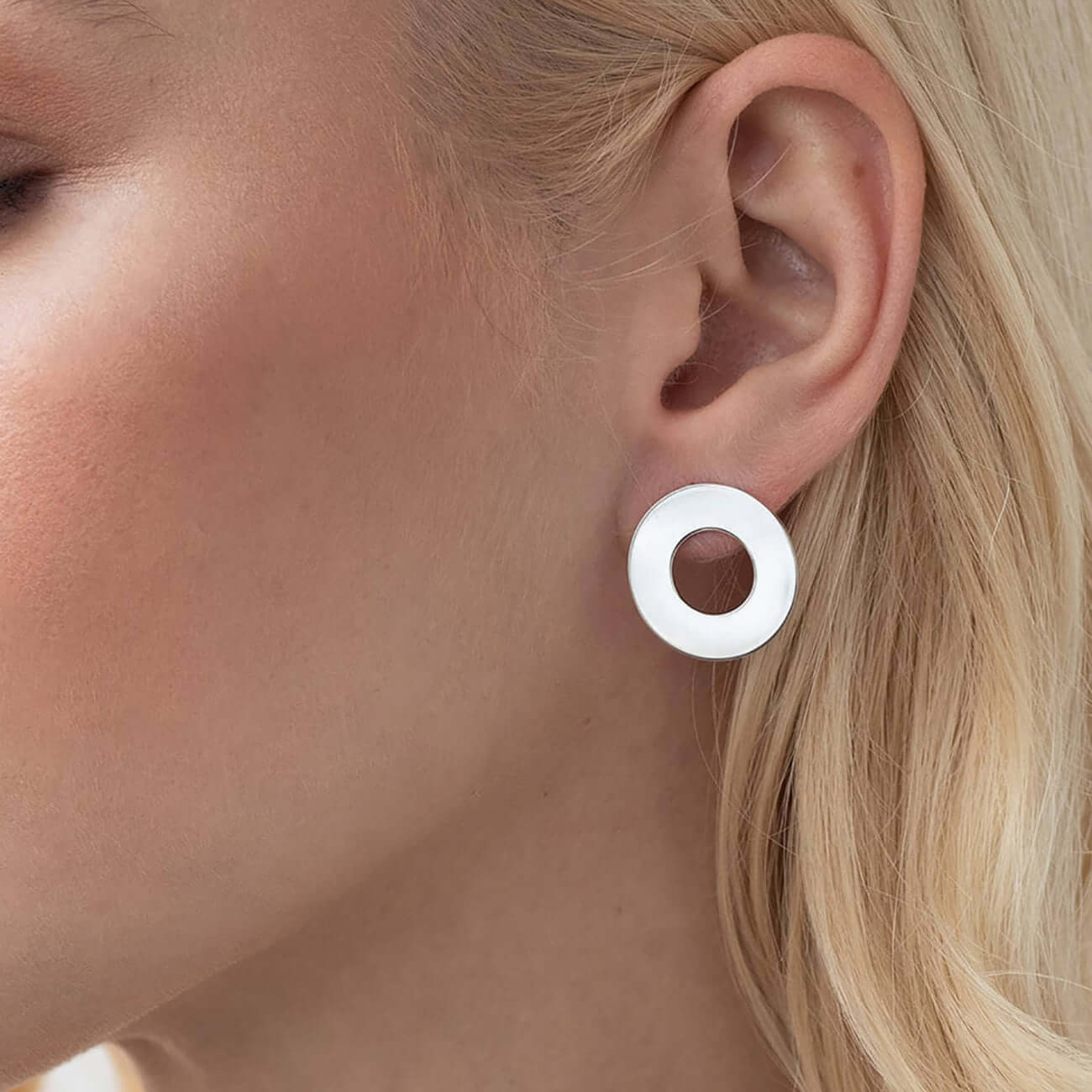 Flat Open Circle Stud Earrings Sterling Silver Jewelry for Women