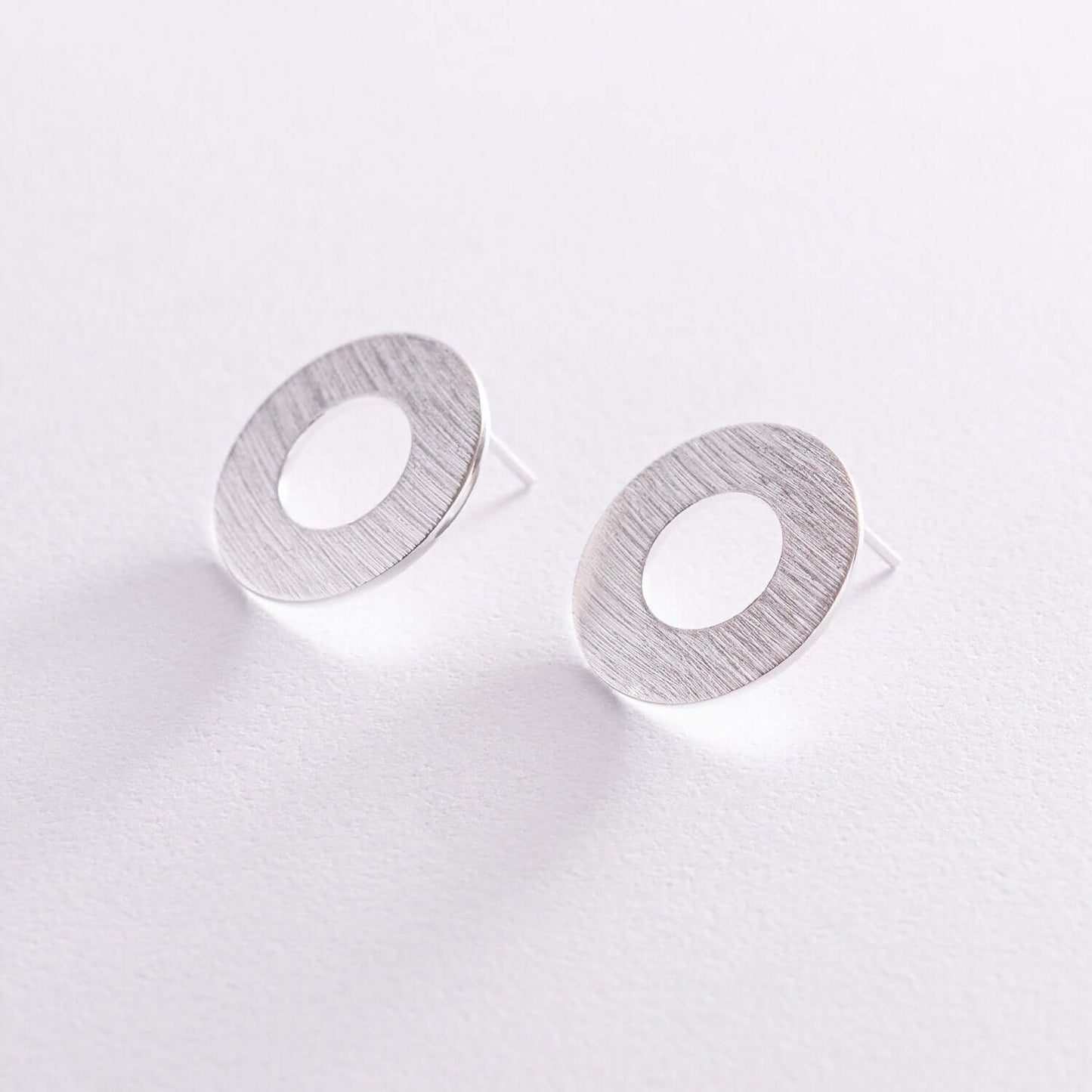 Flat Open Circle Stud Earrings Sterling Silver Jewelry for Women