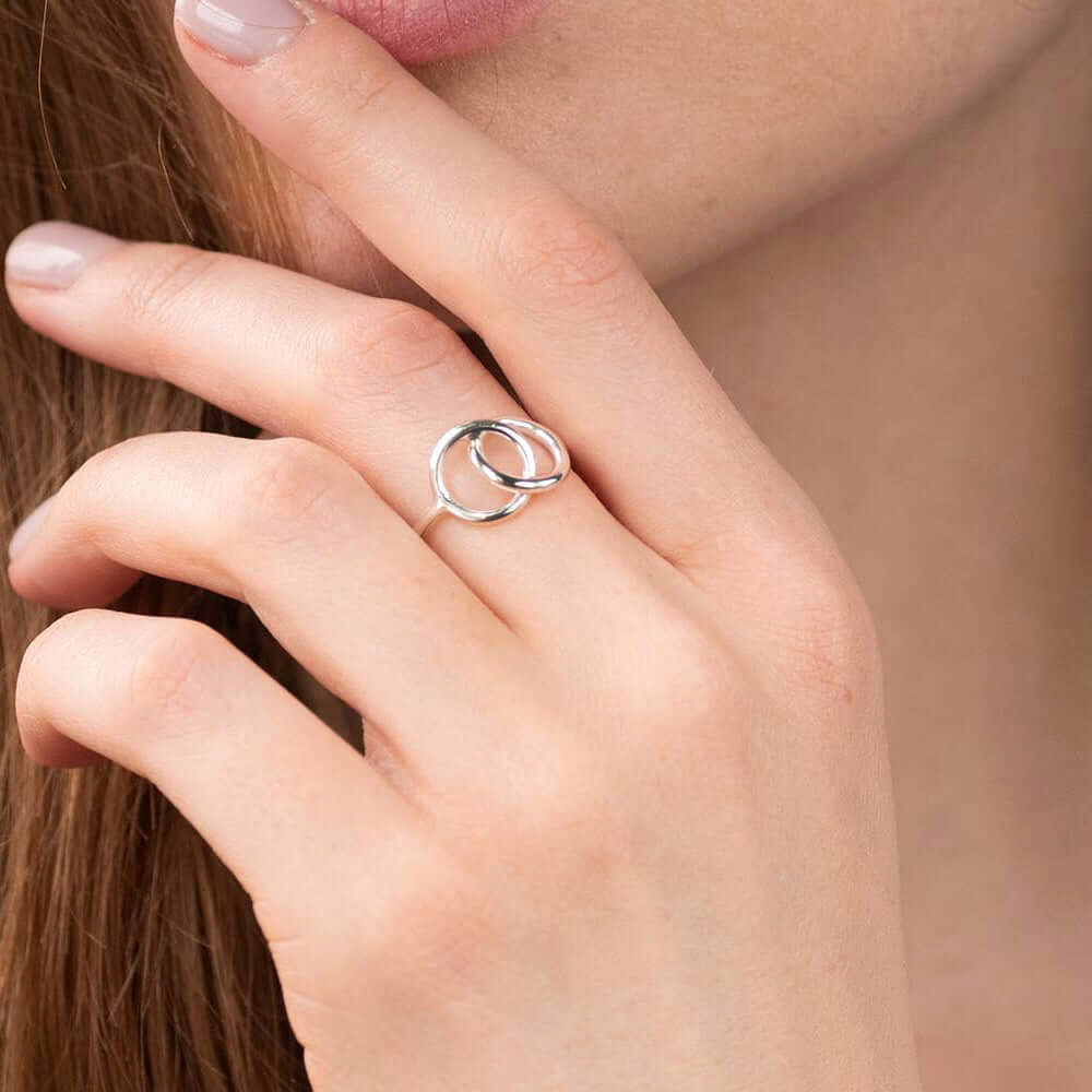 Silver Geometric Jewelry Crossing Circles Wire Ring Friendship Gift