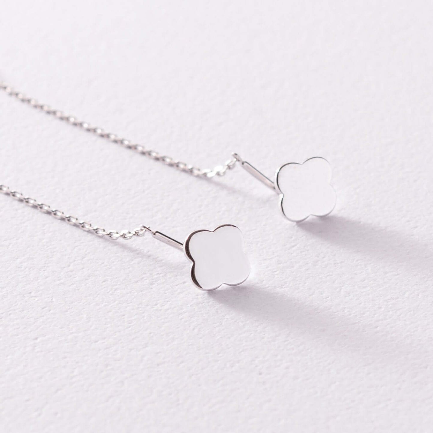 Clover Charm Dangling Earrings Sterling Silver Threader Chain