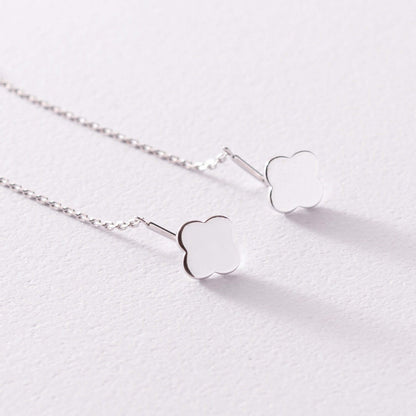 Clover Charm Dangling Earrings Sterling Silver Threader Chain