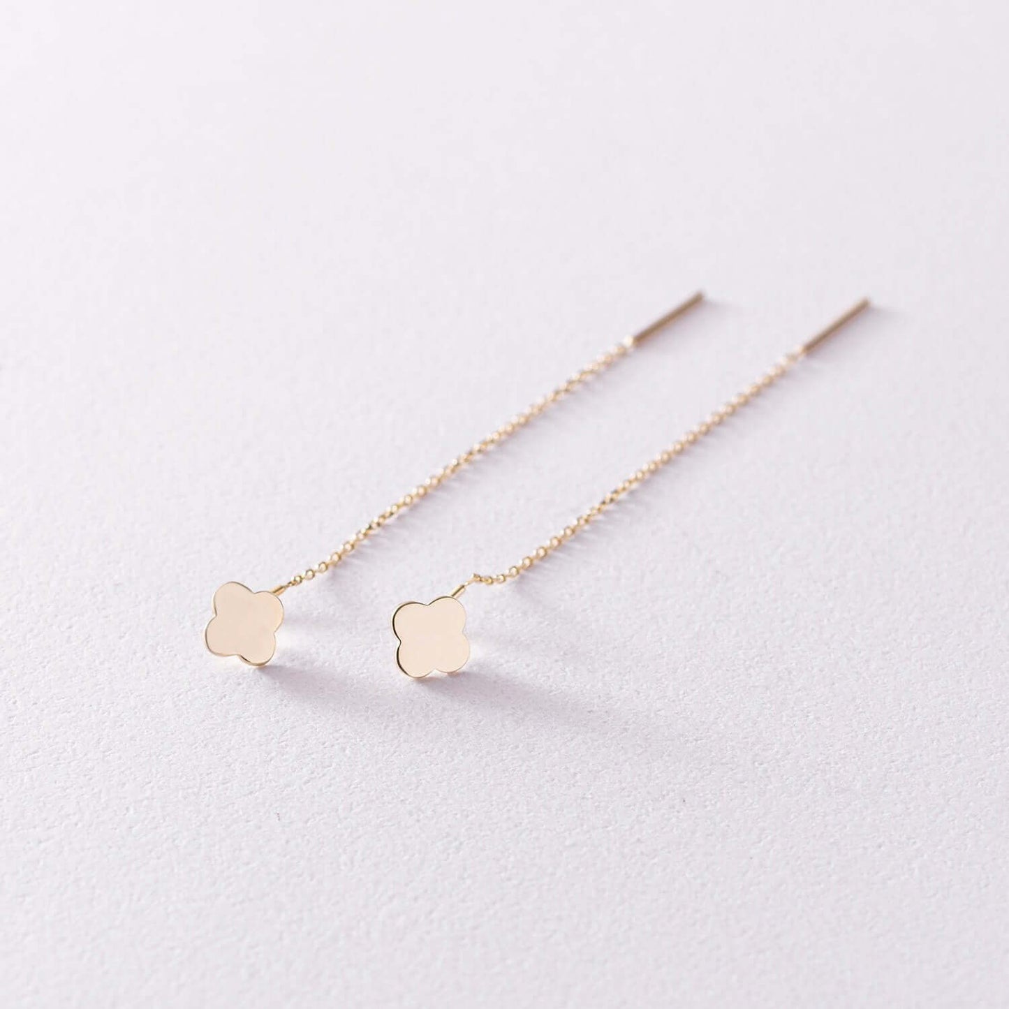 Clover Charm Dangling Earrings Sterling Silver Threader Chain