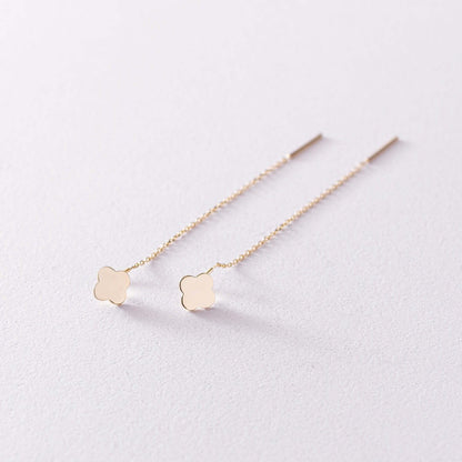 Clover Charm Dangling Earrings Sterling Silver Threader Chain