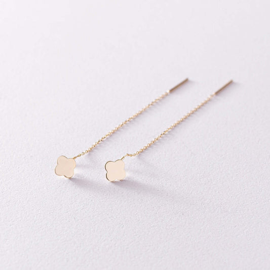 Clover Charm Dangling Earrings Sterling Silver Threader Chain