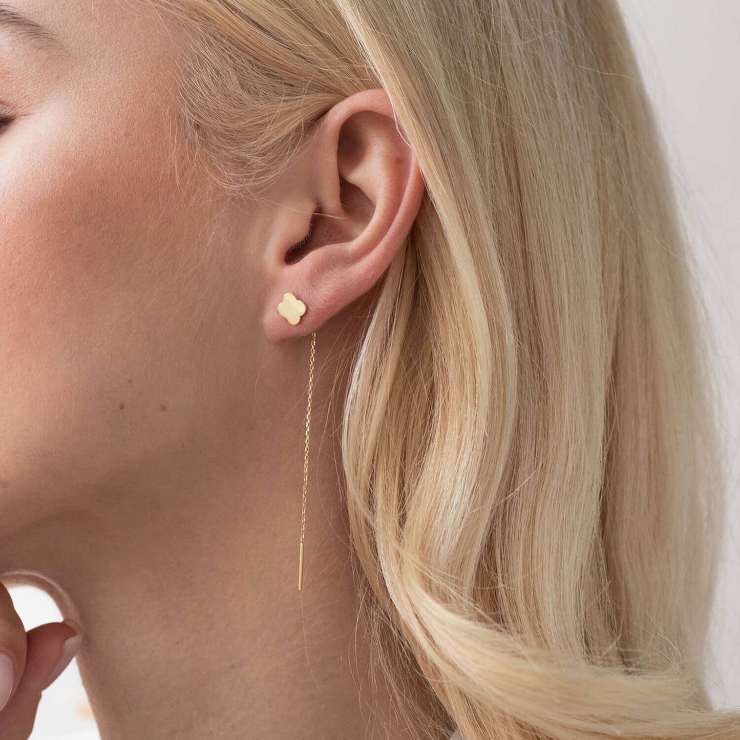 Clover Charm Dangling Earrings Sterling Silver Threader Chain