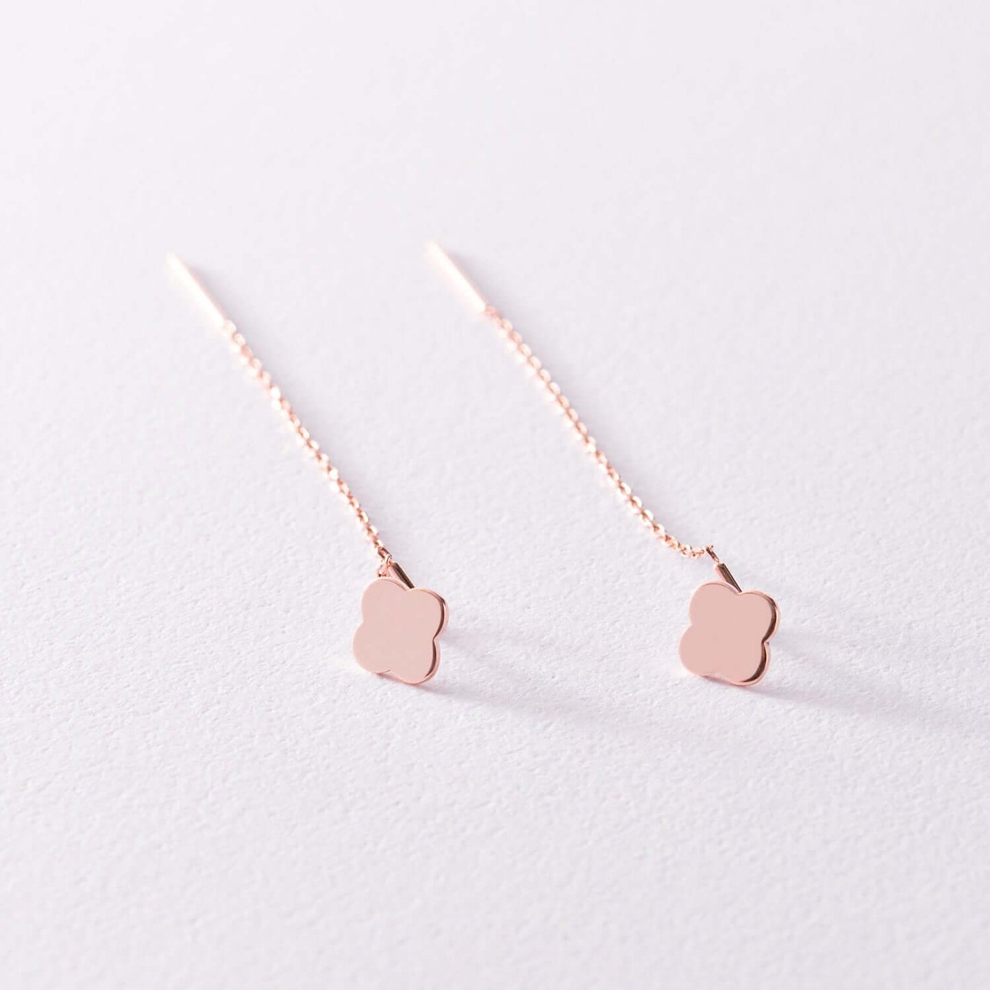 Clover Charm Dangling Earrings Sterling Silver Threader Chain