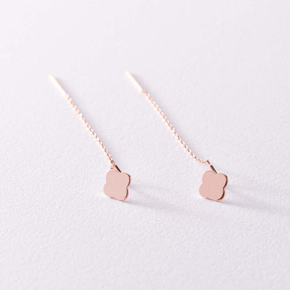 Clover Charm Dangling Earrings Sterling Silver Threader Chain