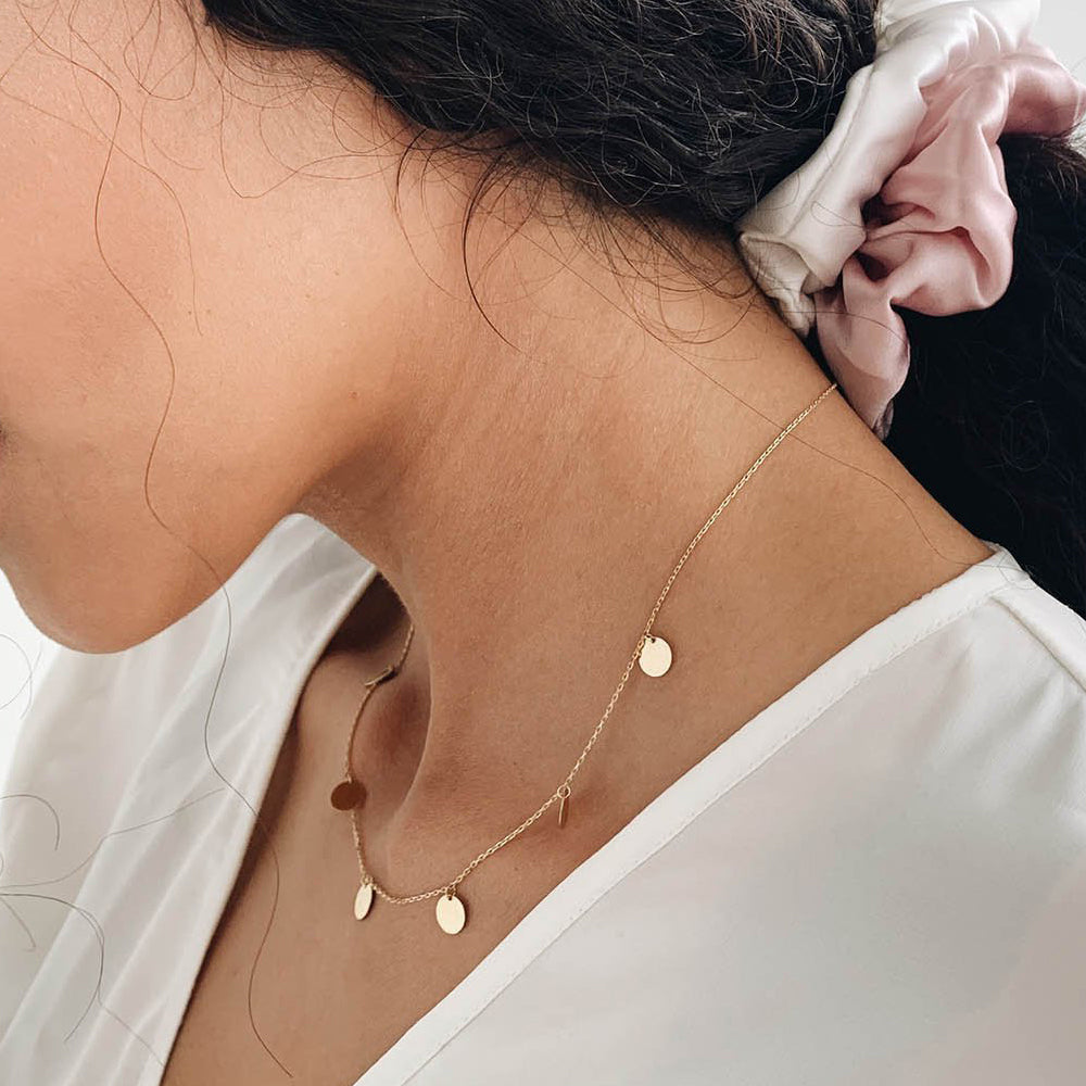 Small Coins Initial Necklace Engraved Delicate Jewelry