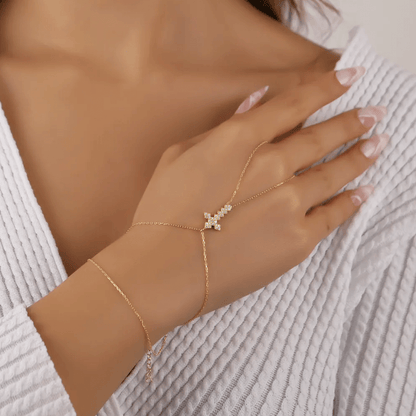 Cross Chain Finger Ring Silver Slave Bracelet