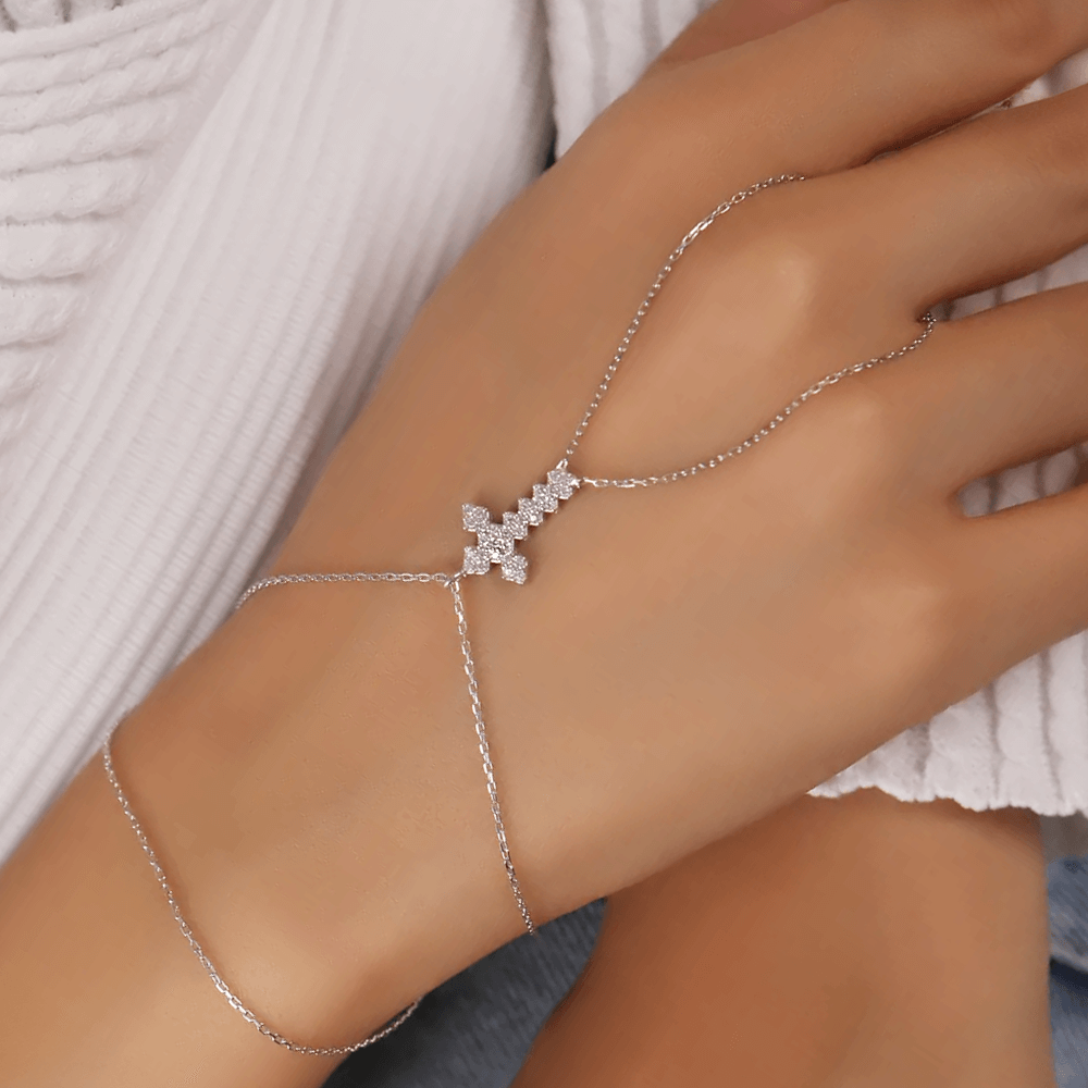 Cross Chain Finger Ring Silver Slave Bracelet