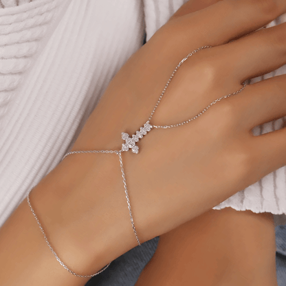 Cross Chain Finger Ring Silver Slave Bracelet