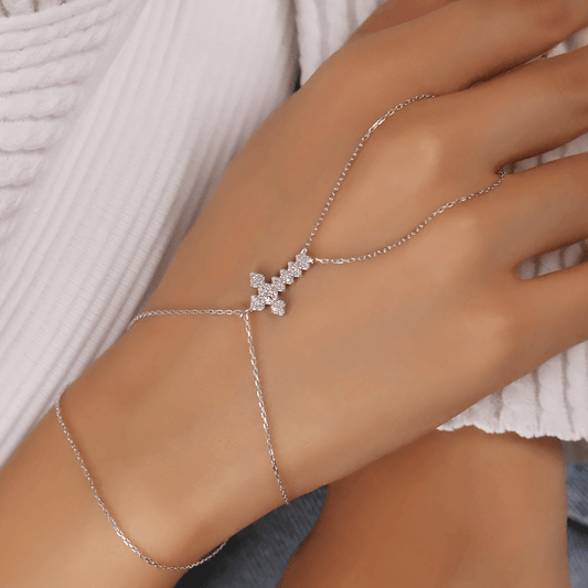 Cross Chain Finger Ring Silver Slave Bracelet