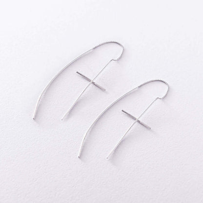 925 Sterling Silver Cross Threader Earrings Pull Through Chains