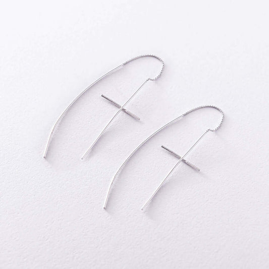 925 Sterling Silver Cross Threader Earrings Pull Through Chains