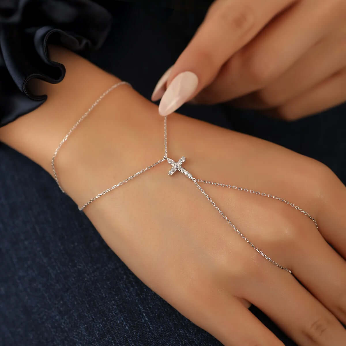 Crystal Cross Slave Bracelet Silver Hand Chain