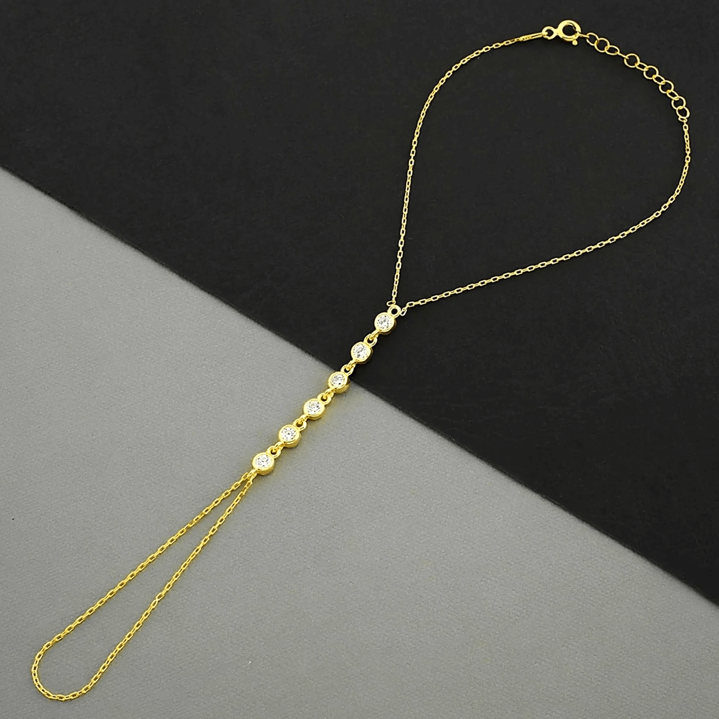 Crystal Hand Chain Sterling Silver Slave Bracelet