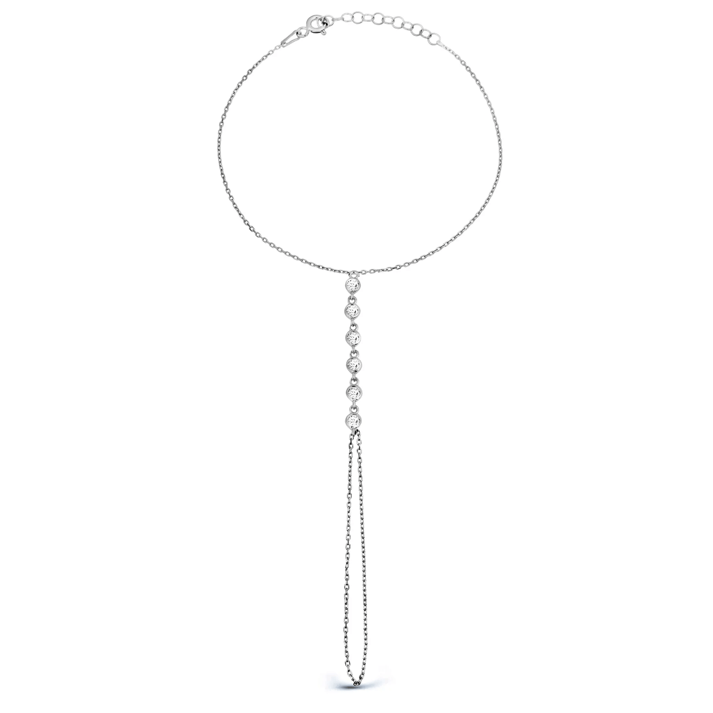 Crystal Hand Chain Sterling Silver Slave Bracelet