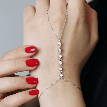 Crystal Hand Chain Sterling Silver Slave Bracelet