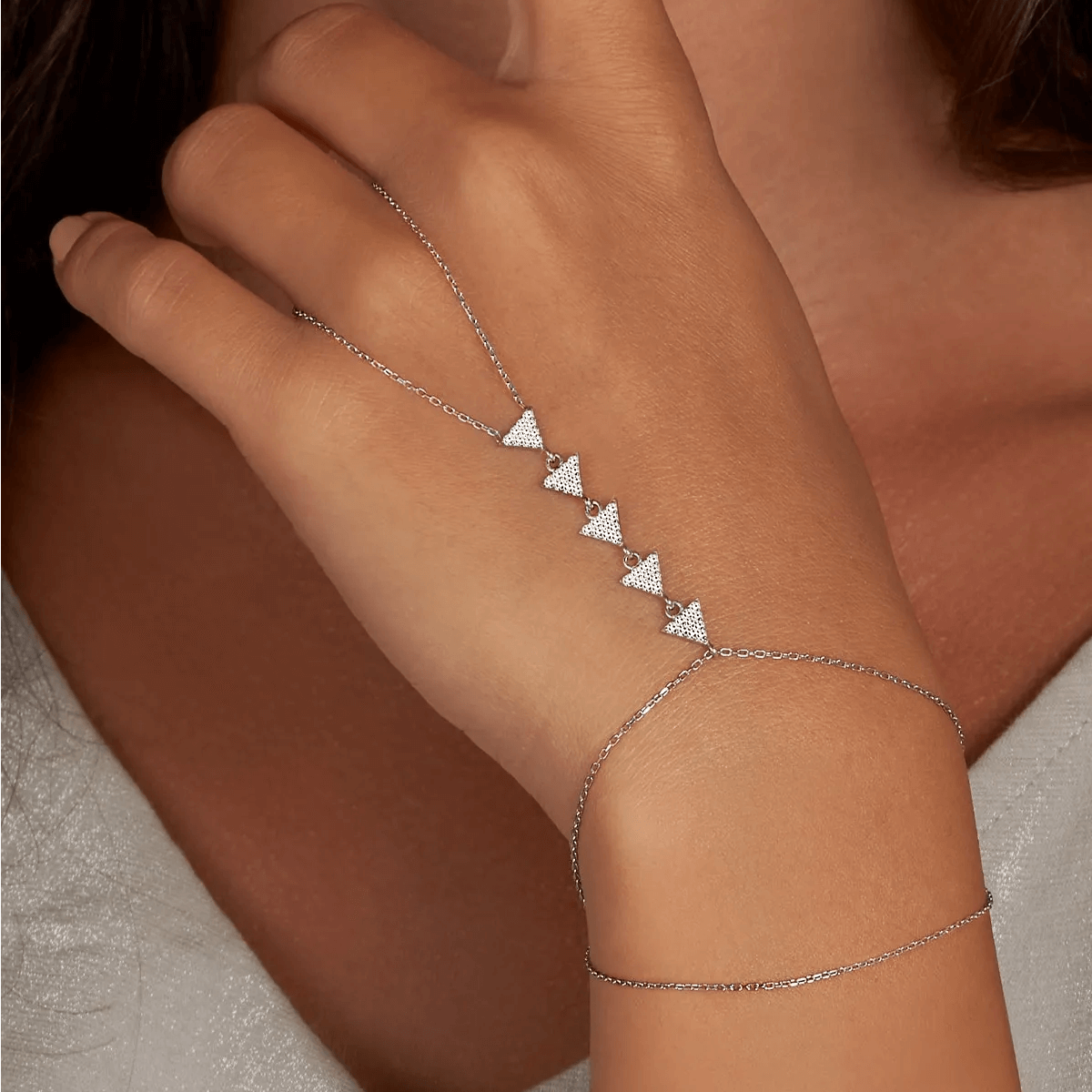 Crystal Link Chain Bracelet Silver Back Hand Accessory