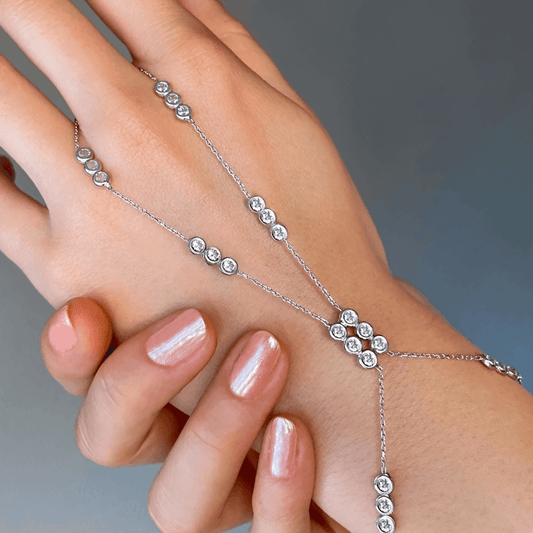 Crystal Slave Bracelet Sterling Silver Chain Ring