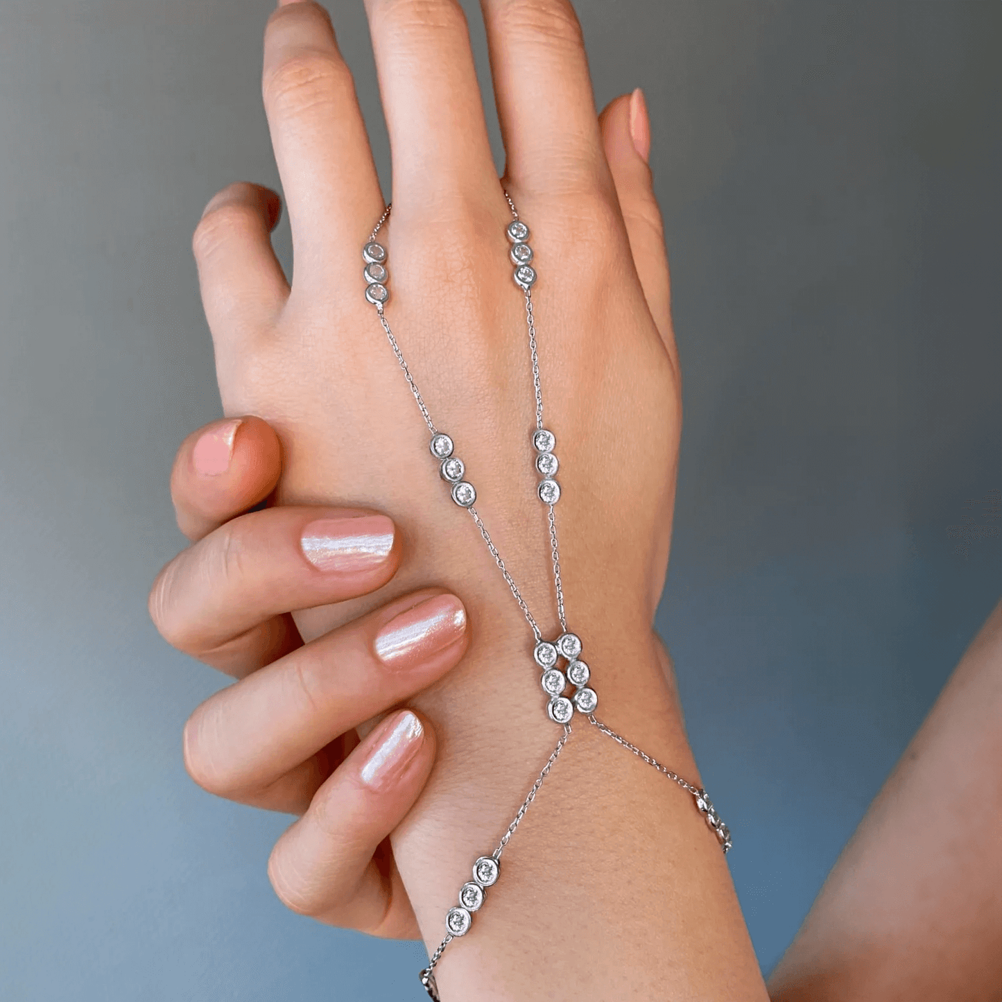 Crystal Slave Bracelet Sterling Silver Chain Ring