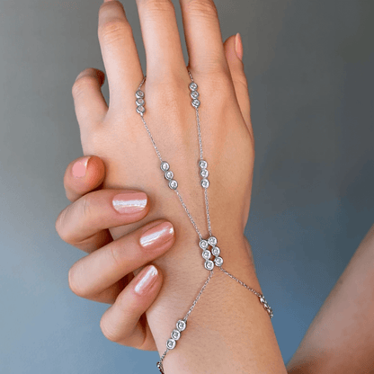 Crystal Slave Bracelet Sterling Silver Chain Ring