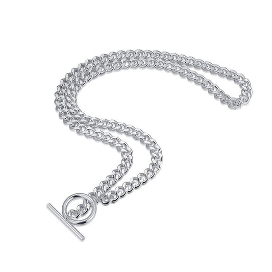 Curb Chain Minimalist Necklace with Bar & Circle