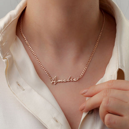 Necklace with Name Cursive Script with 3 mm Curb Chain