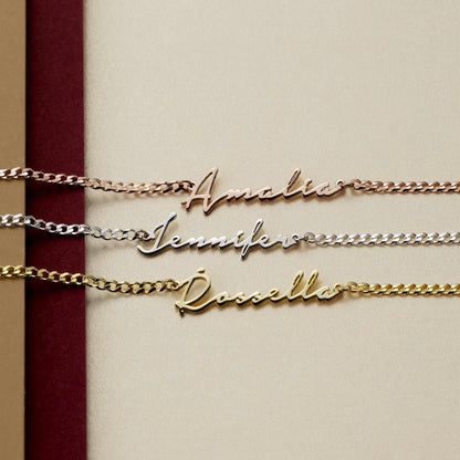 Necklace with Name Cursive Script with 3 mm Curb Chain