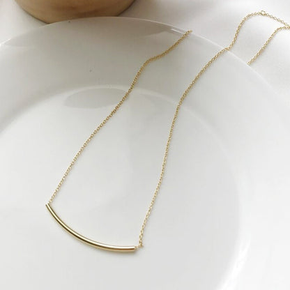 Curved Tube Bar Silver Choker Necklace Delicate Jewelry