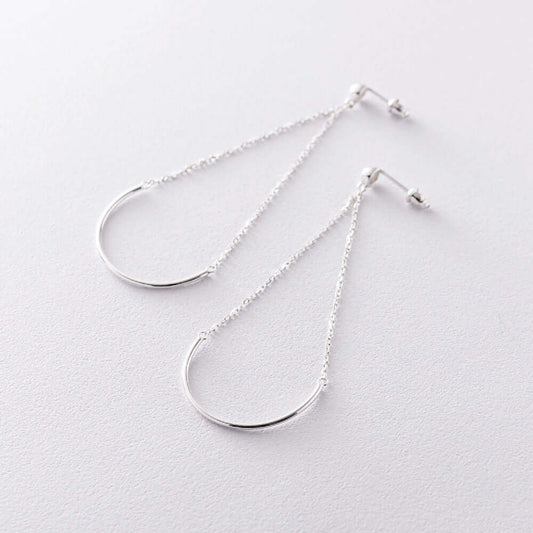 Drop Earrings Gold Plated Sterling Silver Dangle Chain Studs