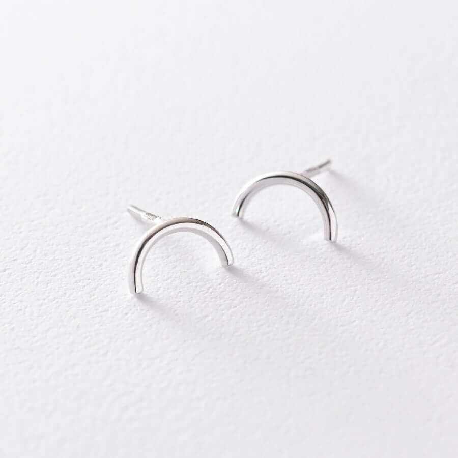 Curved Wire Stud Earrings Solid Sterling Silver Minimalist Jewelry